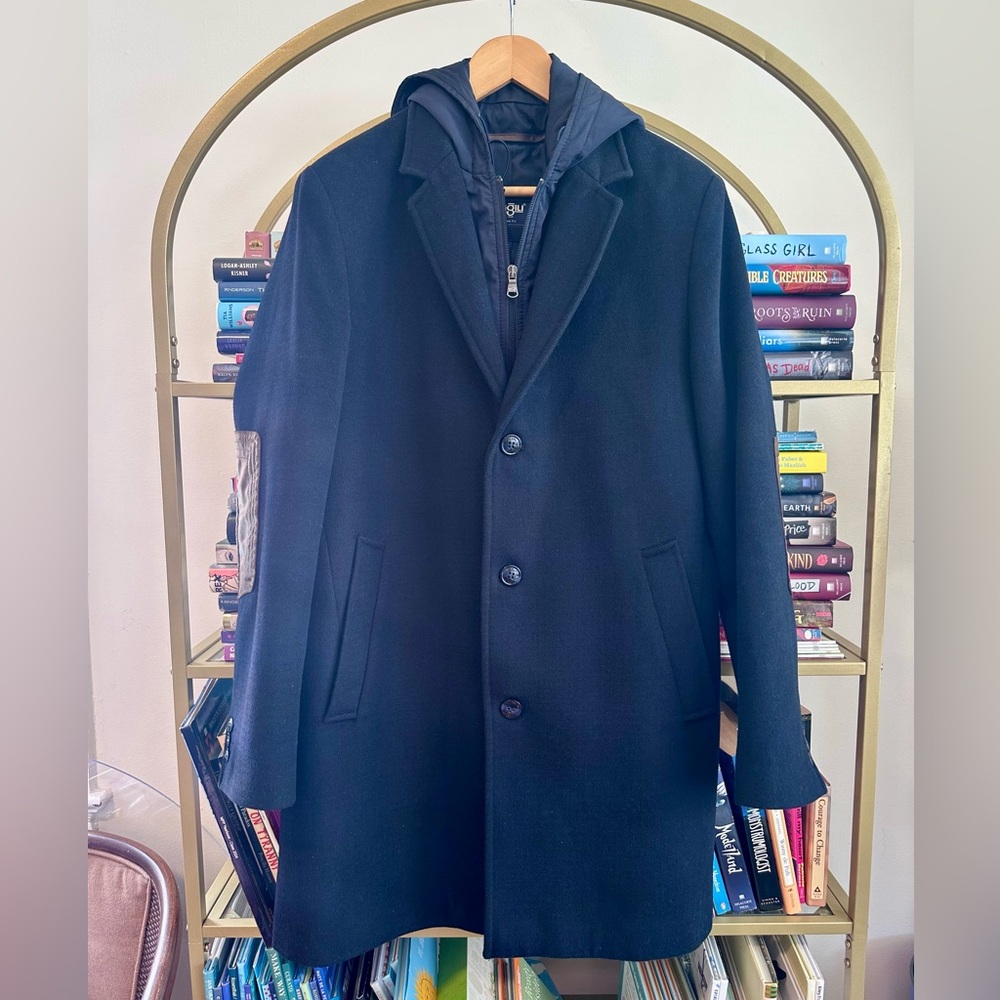 Kiğılı Navy Wool Blend Slim Fit Coat with Detachable Hood Lining 🧥🖤